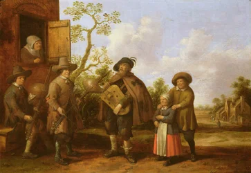 ミュージシャンとの村のシーン、1659